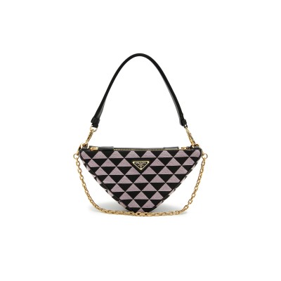PRADA TRIANGULAR COLORBLOCK JACQUARD SHOULDER BAG 1BC176 (25*23*5cm) 
